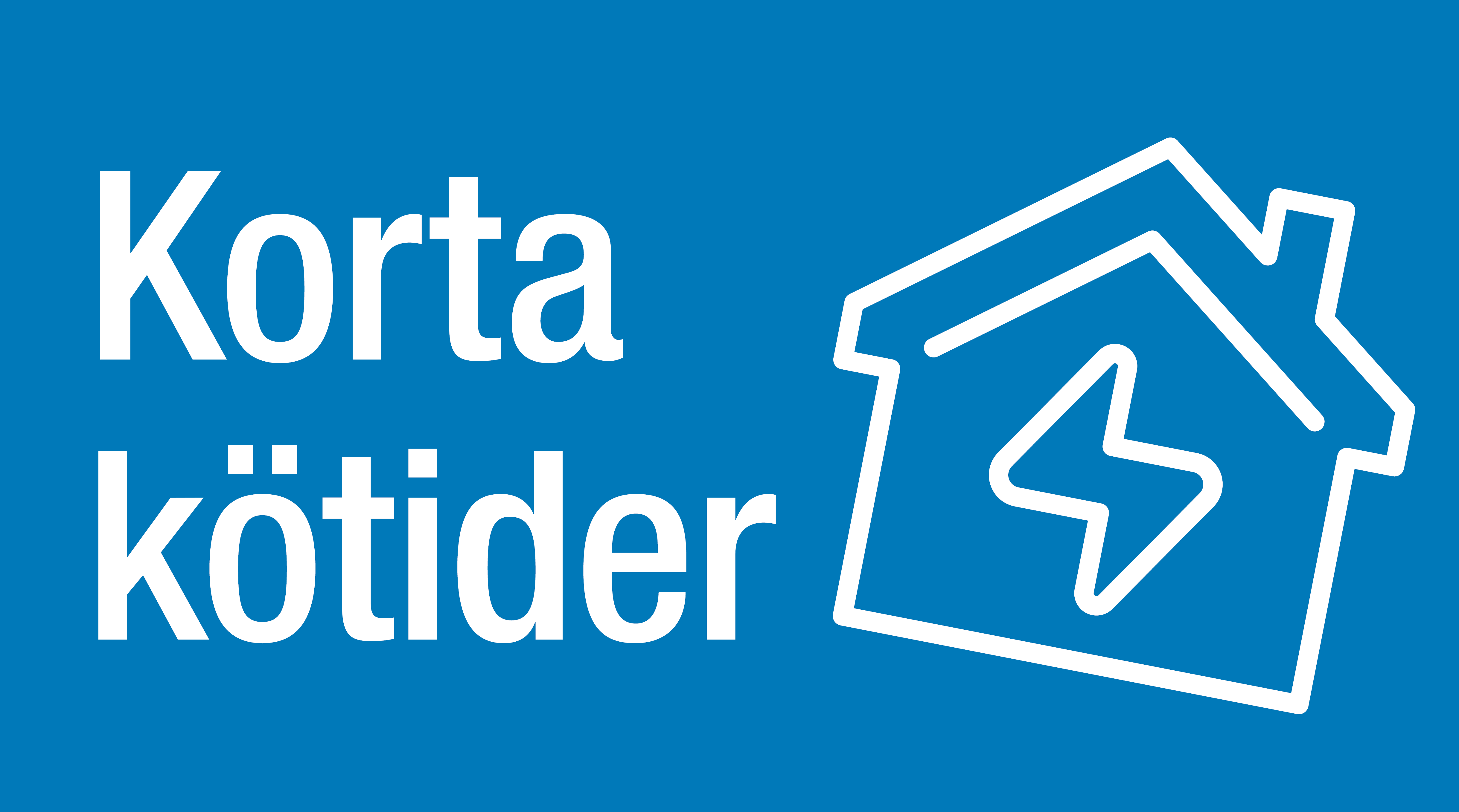 Illustration av ett hus med en blixt inuti samt texten "Korta kötider"